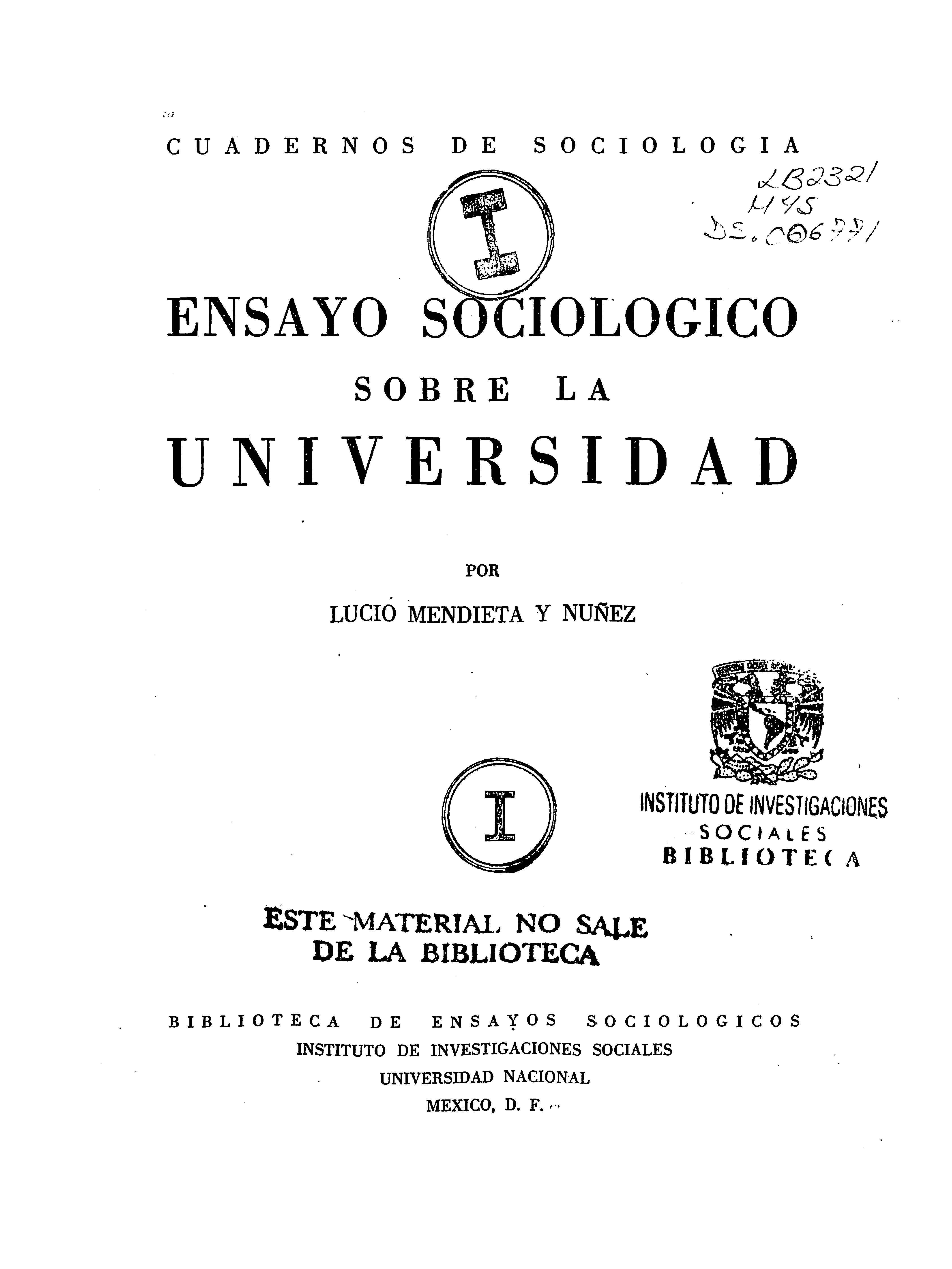 Repositorio del IIS-UNAM: Ensayo sociológico sobre la universidad